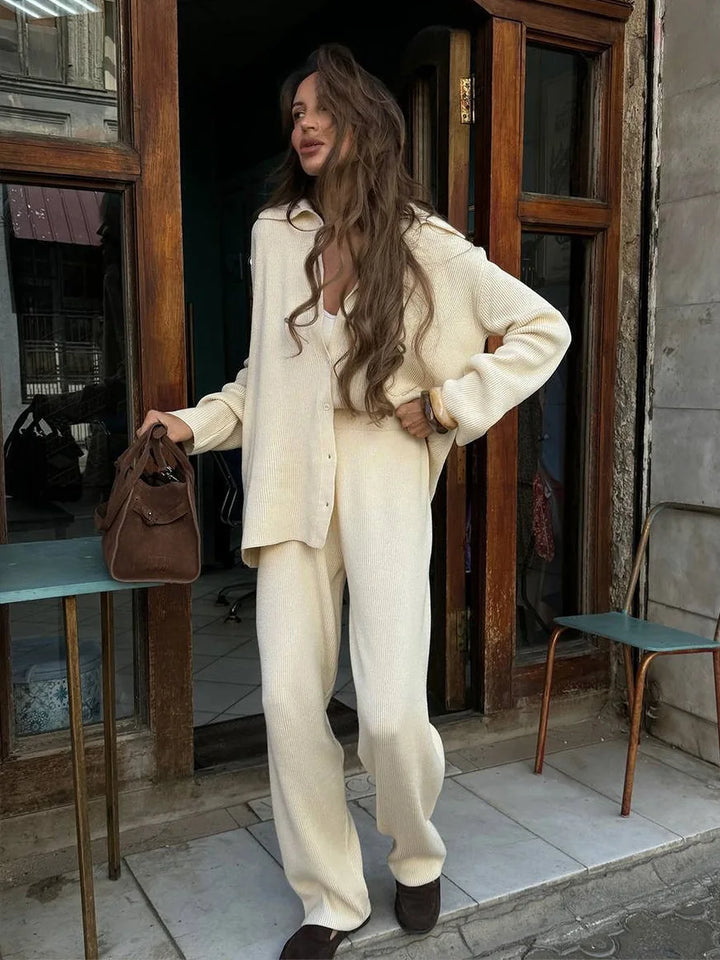 Bornladies Autumn Winter New Knit Cardigan Pants Set Loose Two Piece Casual Sweater Suit Women Thick Warm Soft Knitted Outfit