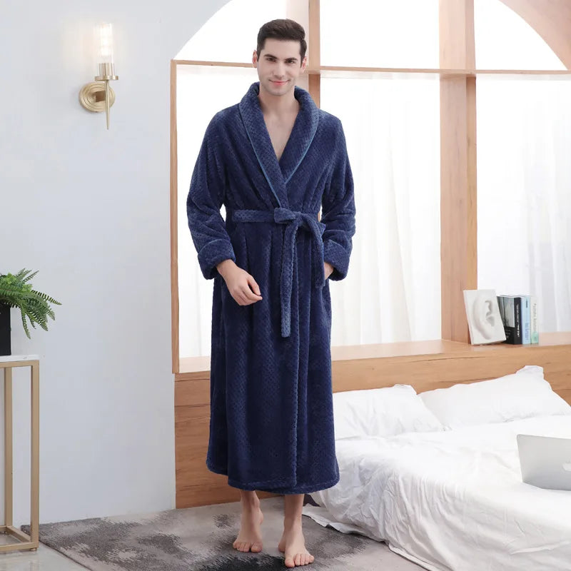 Large Size Flannel Long Robe Autumn Winter Thickened Couple Sleepwear Kimono Bathrobe Gown Nightgown Loose Coral Fleece Homewear