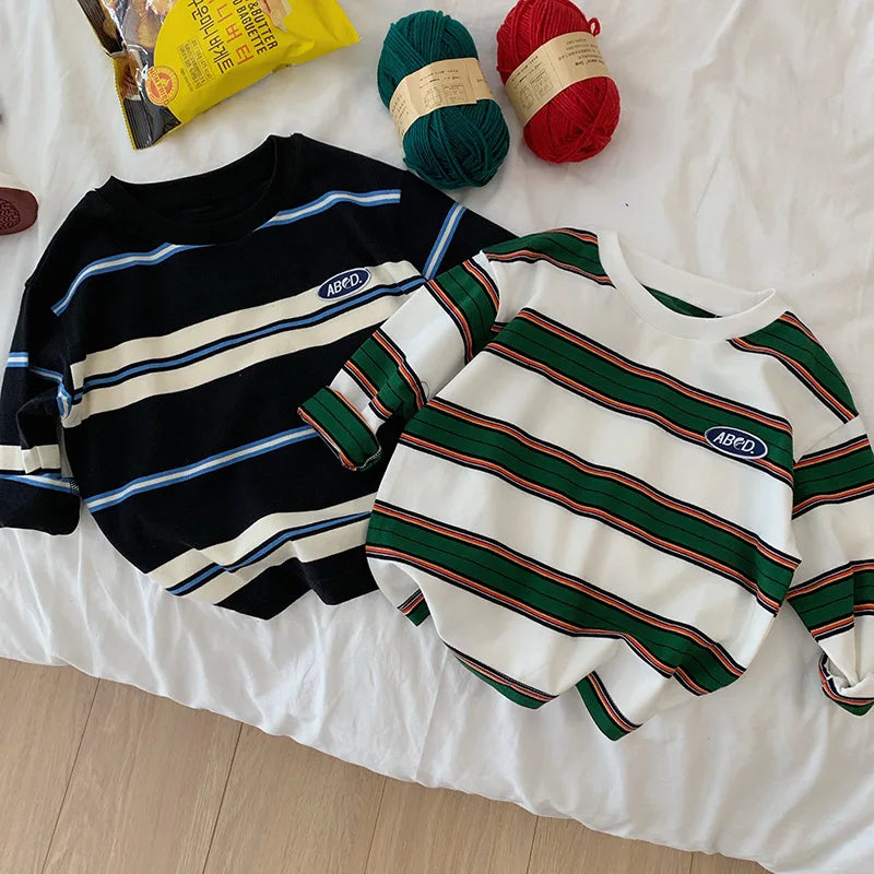autumn Children Clothes Girls Long Sleeves Bottoming Shirts Cool Boys Stripe Cotton T-shirt Teen Loose Casual 2-7y Kids Top