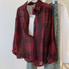 New Red Black Checkered Long Sleeve Sunscreen Shirt for Women's Spring and Autumn, Loose and Lightweight Shirt Top Outer