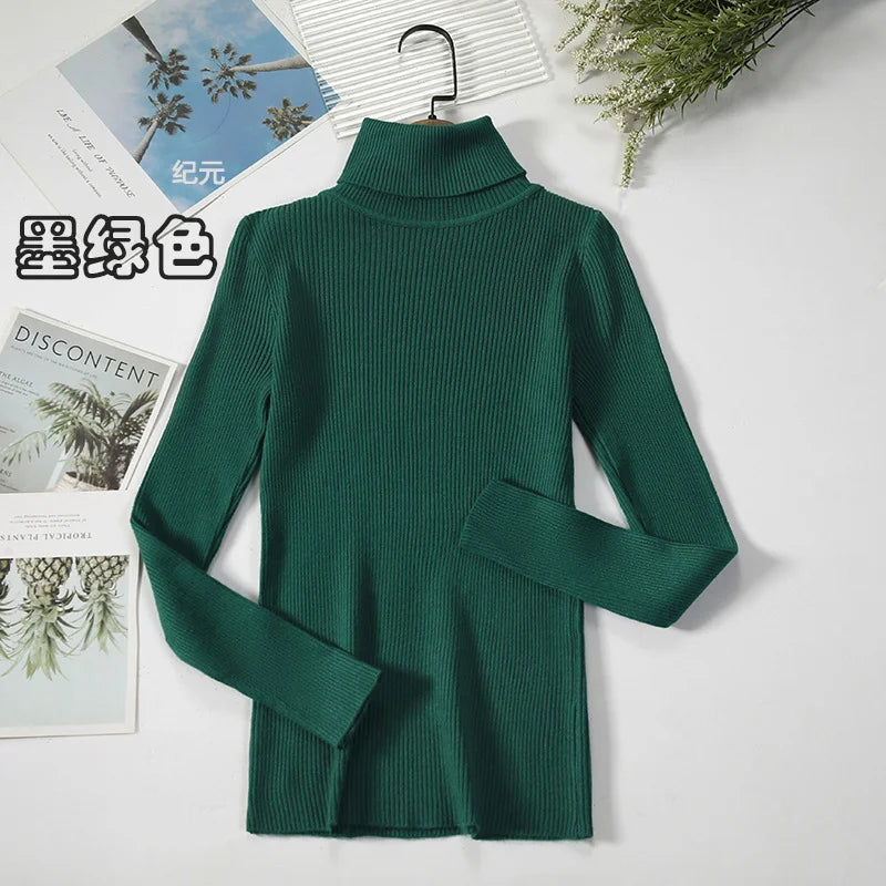 Thick Sweater Women Knitted Ribbed Pullover Sweater Long Sleeve Turtleneck Slim Jumper Soft Warm