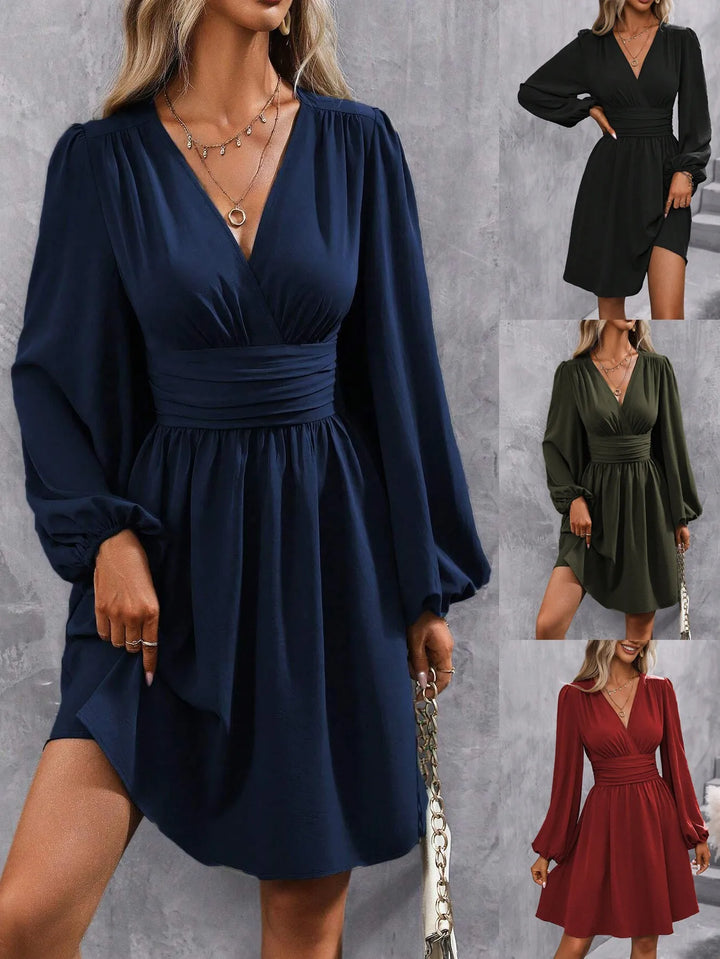 Asymmetric Neck Lantern Sleeve Dress Women Winter Knit Dress with Waist Shirring Bodycon Long Maxi Dress