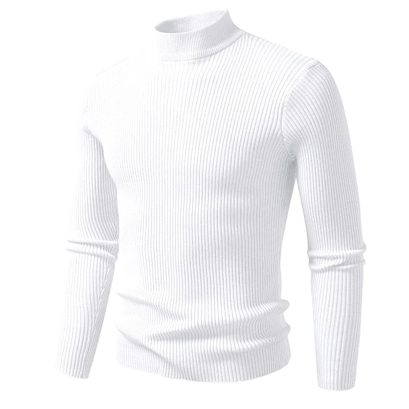 Mens Mock Neck Pullover Sweater High Neck Turtleneck Long Sleeve Sweaters for Men Winter Warm Outwear Stripes Casual Coats