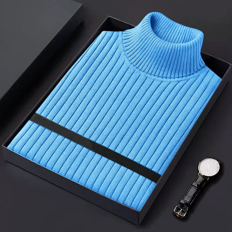 Autum Men's Slim Fit Pullover Sweaters Long Sleeve Turtleneck Sweater Casual Stripe Knitted Winter Warm Outdoor Streetwear