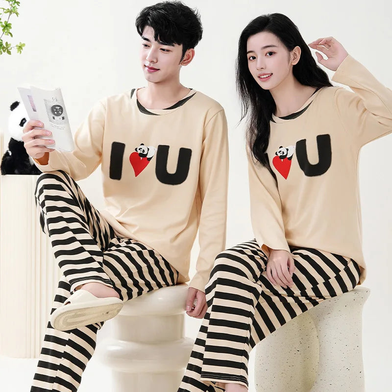 Cotton Couple Pajamas Sets for Women Men Plus Size Sleepwear Comfortable Homewear Autumn Spring Leisure Loungewear Pijamas