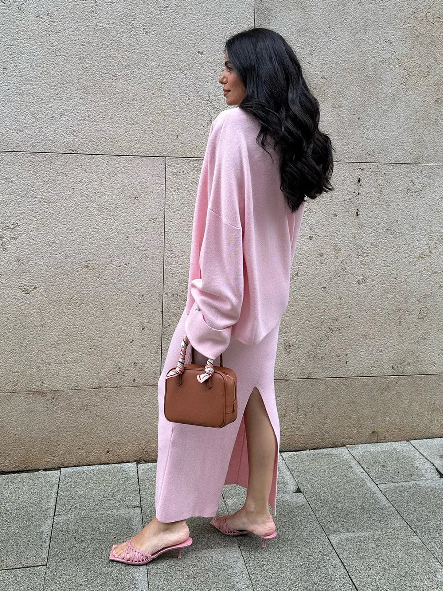 Born ladies Women Knitted Set Soft Long Sleeve Cardigan Chic Camisole Skirt Autumn Winter Sweater Suit