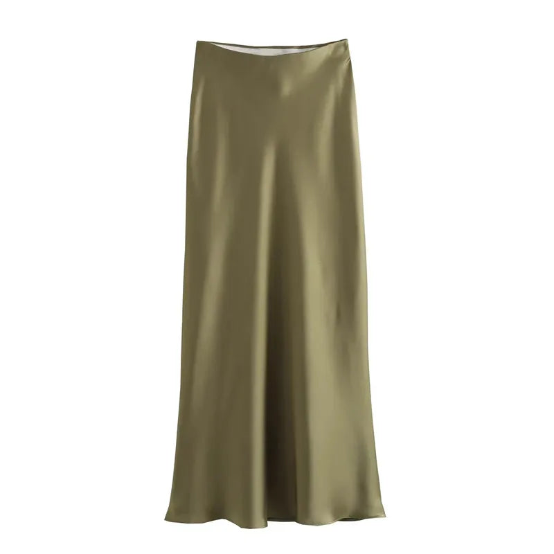 Satin Skirt Women High Waist Long Skirts For Women Summer Black Midi Skirt Woman Office Elegant Women's Skirts