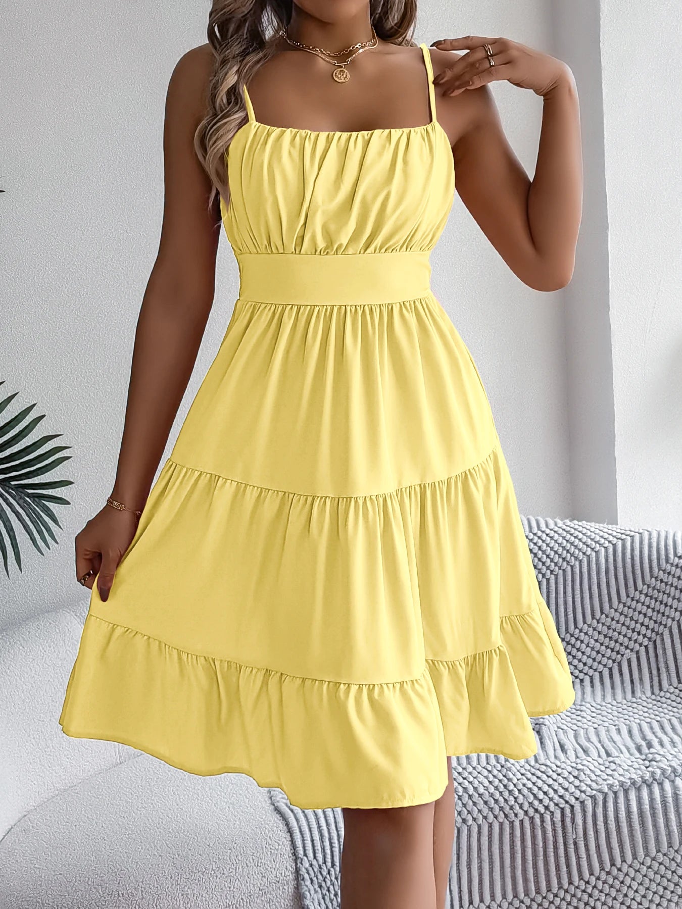 Casual Vacation Ruffled Camisole Dress Spring Summer Women's Solid Dresses for Women