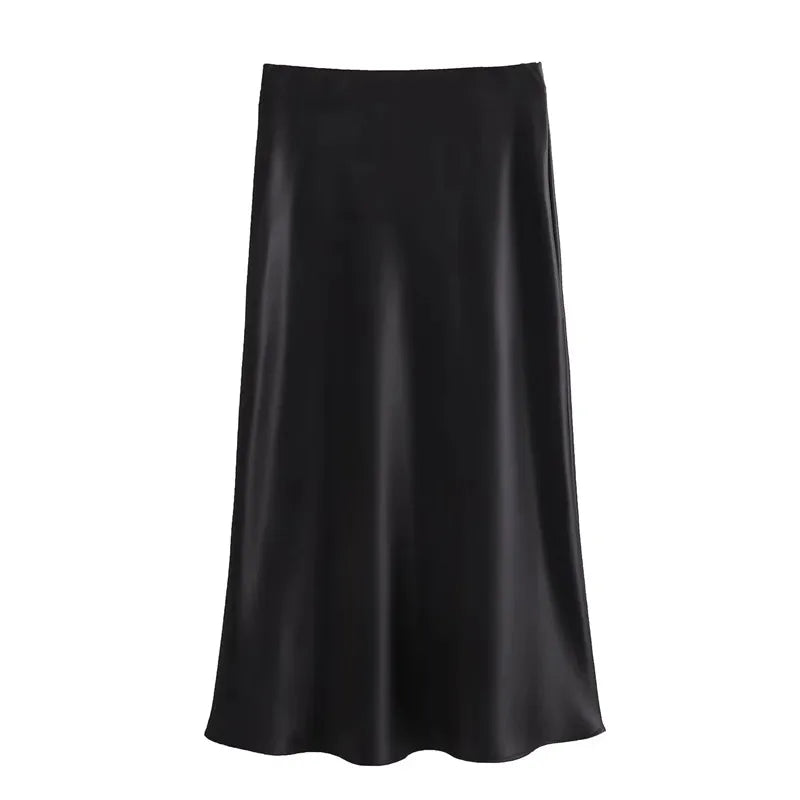 Satin Skirt Women High Waist Long Skirts For Women Summer Black Midi Skirt Woman Office Elegant Women's Skirts