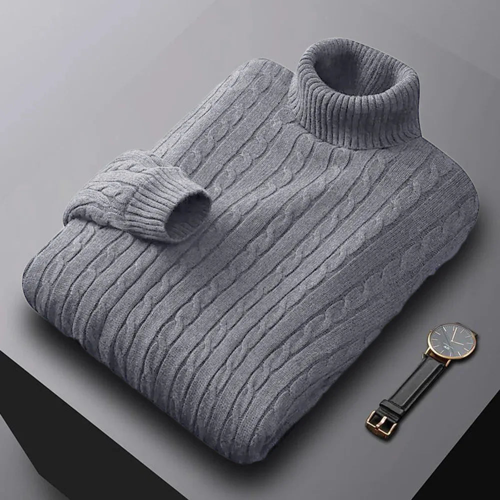 New Men's Turtleneck Sweater Solid Color High Neck Pullover Knitted Sweaters Casual Elastic Sweatwear Mens Fall Winter