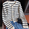 Women Stripe Knitted Cardigans Spring Autumn O-neck Single Breasted Long Sleeve Crop Tops Fashion Casual Chic Female Sweaters