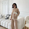 Autumn Collection Elegant Color Blocking Side Slit Long Sleeve Knitted Top High-Waisted Slimming Bell Bottom Trousers Two-P