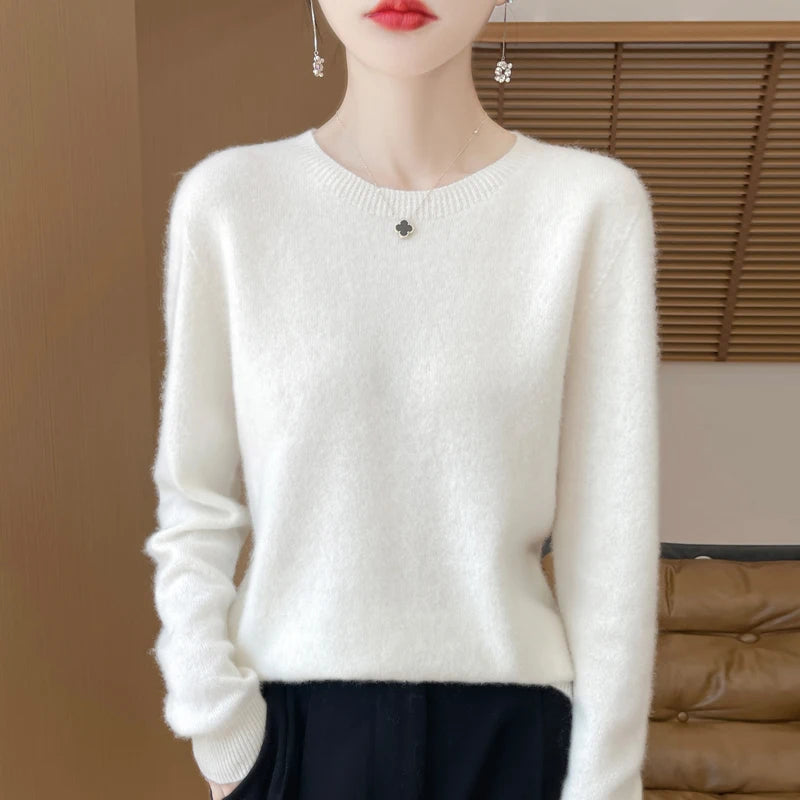 Autumn Winter Women 100% Merino Wool Sweater O-Neck Cashmere Pullover Basic Fashion Clothing Comfort Warm Top Casual Solid