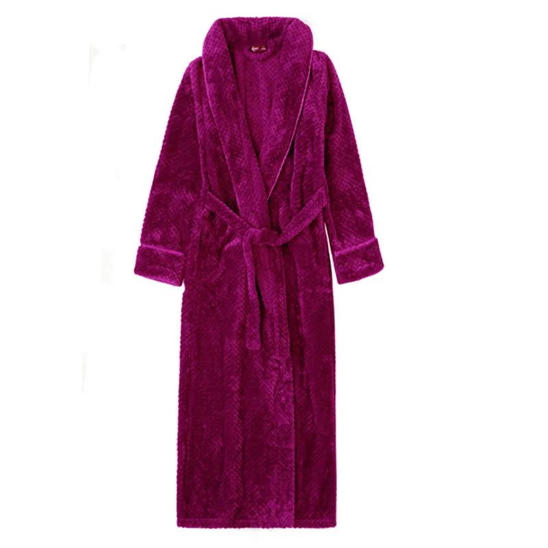 Large Size Flannel Long Robe Autumn Winter Thickened Couple Sleepwear Kimono Bathrobe Gown Nightgown Loose Coral Fleece Homewear