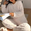 Soft Coral Velvet Jacquard Warm Pajama Set for Women Cozy Loungewear Outerwear for Winter Christmas Valentine's Day Gift ﻿