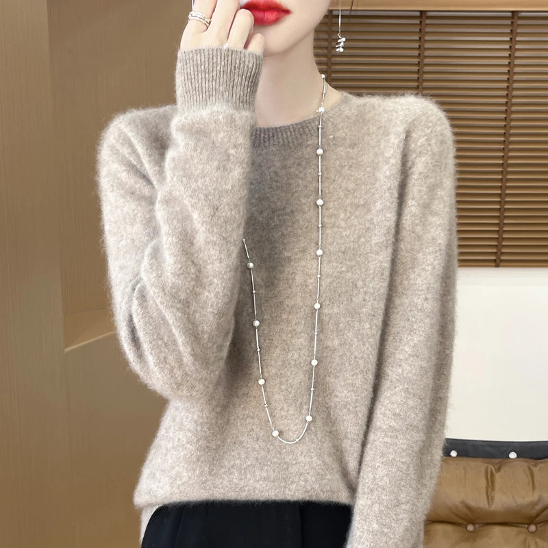 Autumn Winter Women 100% Merino Wool Sweater O-Neck Cashmere Pullover Basic Fashion Clothing Comfort Warm Top Casual Solid