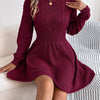 New Women's Cable Knit Sweater Dress A-Line Belted Bubble Sleeve Dress Winter Tight Waist Dress