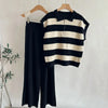 Summer Versatile Knitted Polo Neck Half Zip Sleeveless Top High Waist Wide Leg Pants Matching Set Polyester Fiber
