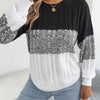 Woman Casual Color Block Striped Sweater Round Neck Lantern Long Sleeve Twist Knitted Tops for 2025 Autumn Winter Women Clothes