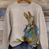 Ladies' autumn and winter printed round-neck long-sleeved knitted pullover - Animal print - suitable for daily casual wear