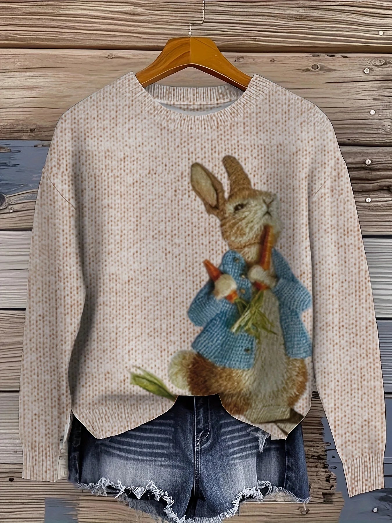 Ladies' autumn and winter printed round-neck long-sleeved knitted pullover - Animal print - suitable for daily casual wear