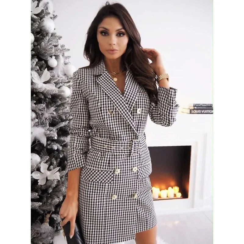 Autumn and Winter popular long sleeved belt colours suit dress jacket dress
