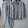 GVUW Knitted Women 2 Pieces Set Women V Neck Full Sleeve Sweater + Pencil Pants Solid Color New Female Clothing