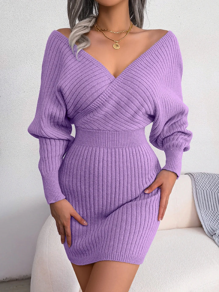 Bodycon Sweater Dresses for Women Autumn Winter Casual Solid Long Sleeve Knitted Dresses White Green Blue Black Purple