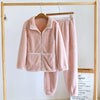 Winter New Couple Sleepwear Set Flannel Zipper Long Sleeve Pants Two Piece Coral Plush Thickened Men's and Women's Home Fur