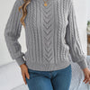 Autumn and Winter Casual Solid Color O-Neck Hollow Out Long Sleeved Pullover Sweater