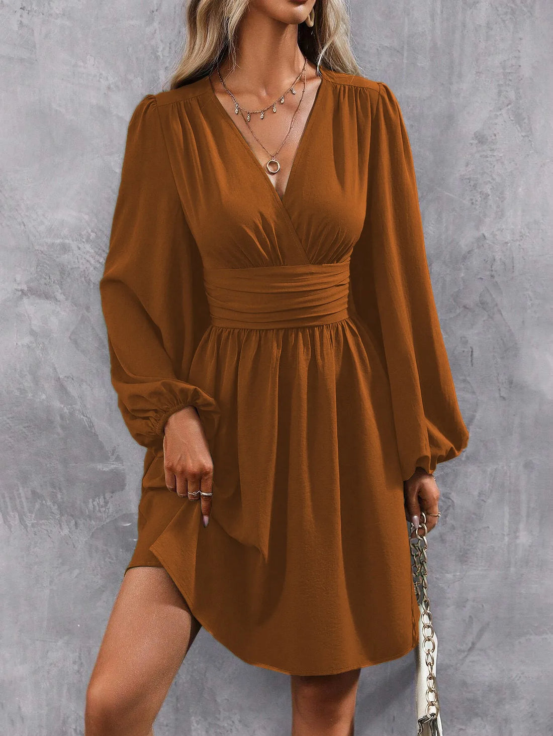 Asymmetric Neck Lantern Sleeve Dress Women Winter Knit Dress with Waist Shirring Bodycon Long Maxi Dress