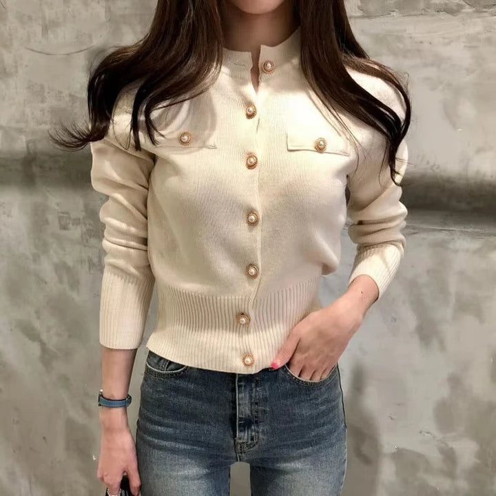 Autumn Long Sleeve Fashion Women Cardigans Sweater Knitted Coat Short Casual Single Breasted Korean Slim Chic Ladies Tops