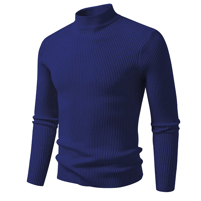 Mens Mock Neck Pullover Sweater High Neck Turtleneck Long Sleeve Sweaters for Men Winter Warm Outwear Stripes Casual Coats