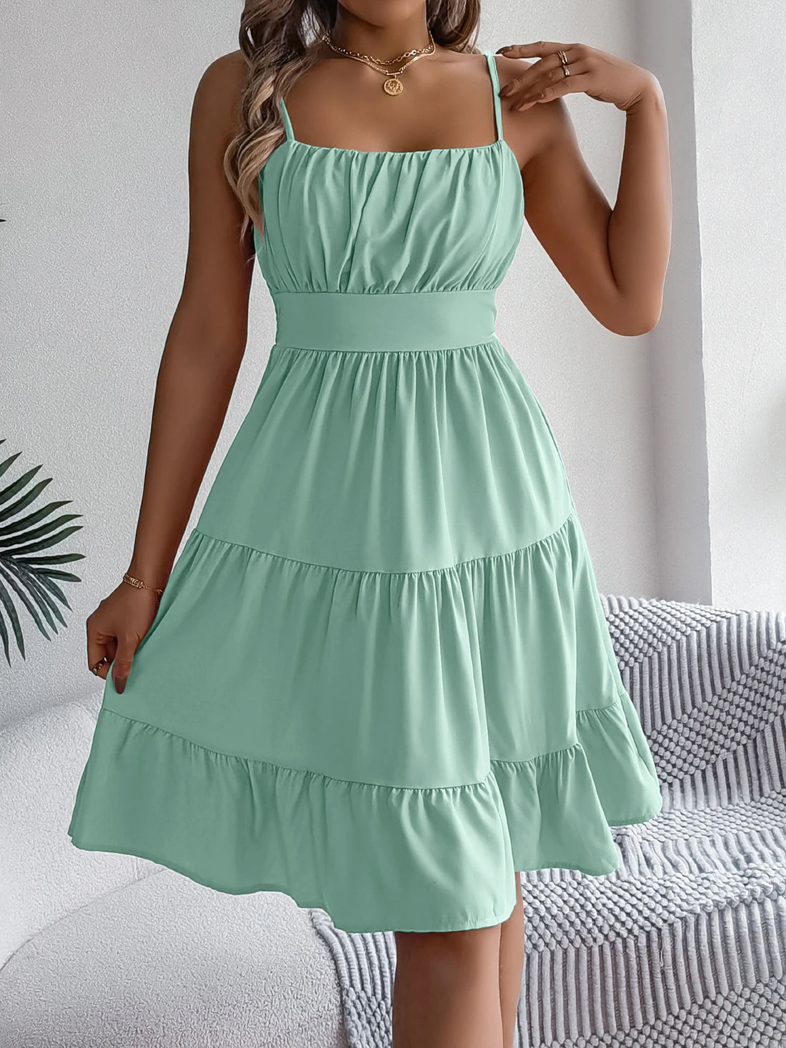 Casual Vacation Ruffled Camisole Dress Spring Summer Women's Solid Dresses for Women