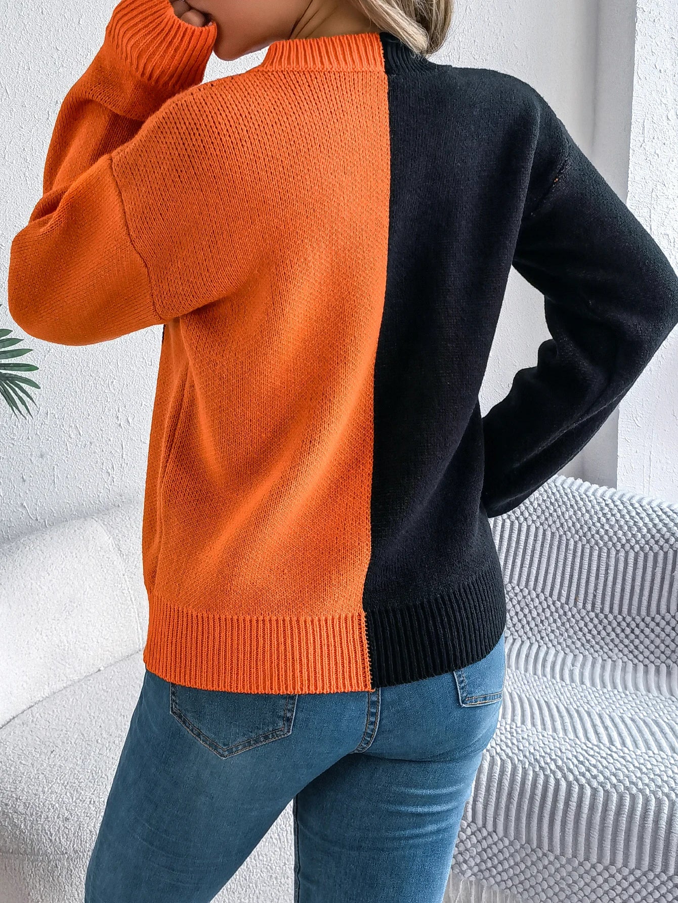 Halloween Women's Contrast Color Pumpkin Pattern Sweaters 2025 Autumn Winter Casual Round Neck Long Sleeve Knitted Pullover
