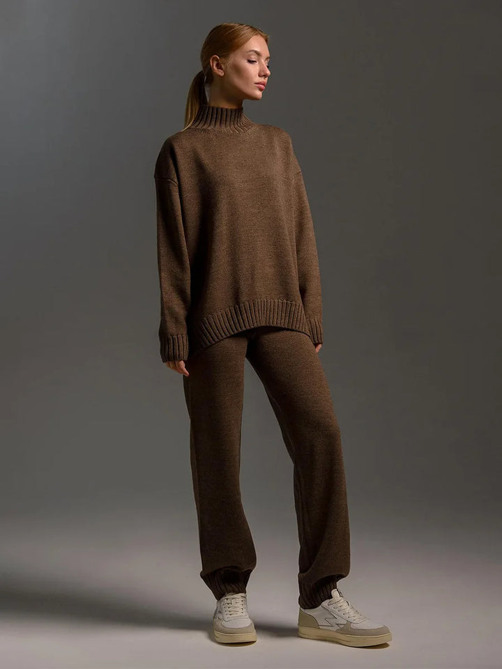 Blubelle Women's Autumn Winter Knit Pullover Sweater Pants Set Mock Neck Loose Fit Soft Cozy Trendy Elastic Waist Fashion Set