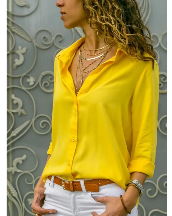 Autumn Shirt Women's Polo Collar Office Lady blouse Vintage Shirt Loose Button Up Down Shirts Fashion Tops