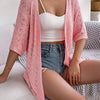 Spring Summer Casual Solid Color Hollow Out Short Sleeve Knitted Cardigan Beach Sun-Proof Tops