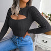 Sexy Hollow Out Sweater Women Autumn Winter Long Sleeve Knitted Pullovers Black Pink Green Purple