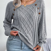 Women Casual Square Collar Buttons Long Sleeve Knitted Pullover Sweaters for Autumn Winter