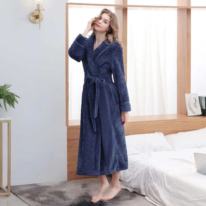 Large Size Flannel Long Robe Autumn Winter Thickened Couple Sleepwear Kimono Bathrobe Gown Nightgown Loose Coral Fleece Homewear