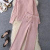 Fall Winter Knitted 2 Piece Sets Half Turtleneck Soft Sweater Outfit Casual Wide Leg Pant Suits Korean Solid Warm Tracksuit New