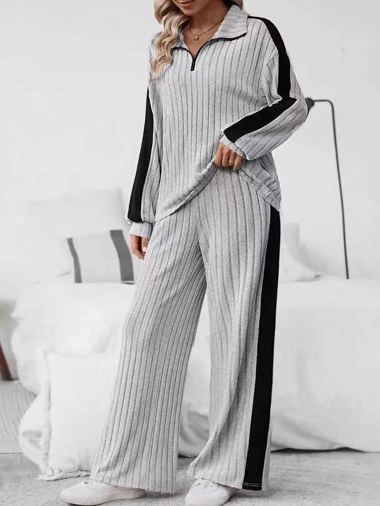 2piece Woman Outfit 3xl 4xl 5xl Female Clothing Spring Ribbed Knit Top and Trouser Plus Size Elegant Sets