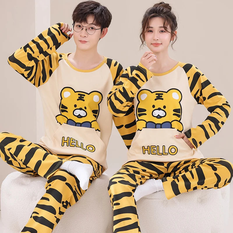 Cotton Couple Pajamas Sets for Women Men Plus Size Sleepwear Comfortable Homewear Autumn Spring Leisure Loungewear Pijamas