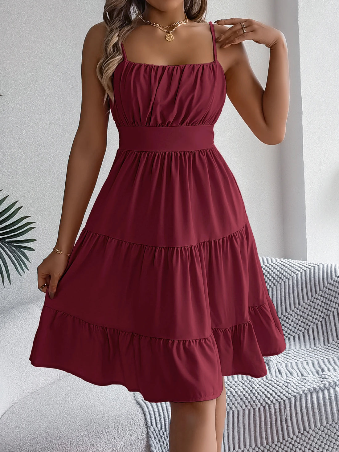Casual Vacation Ruffled Camisole Dress Spring Summer Women's Solid Dresses for Women
