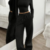 Women's Solid Color Wide Leg Pants Casual Drawstring Sweatpants with Pockets Jogging Loose Pants Relaxed Fit Style Autumn Winter