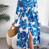 Women Casual Floral Print Long Sleeve Maxi Shirt Dress