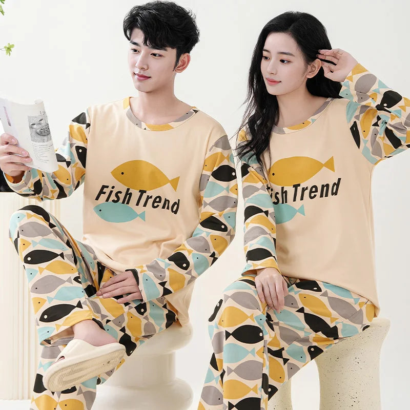 Cotton Couple Pajamas Sets for Women Men Plus Size Sleepwear Comfortable Homewear Autumn Spring Leisure Loungewear Pijamas