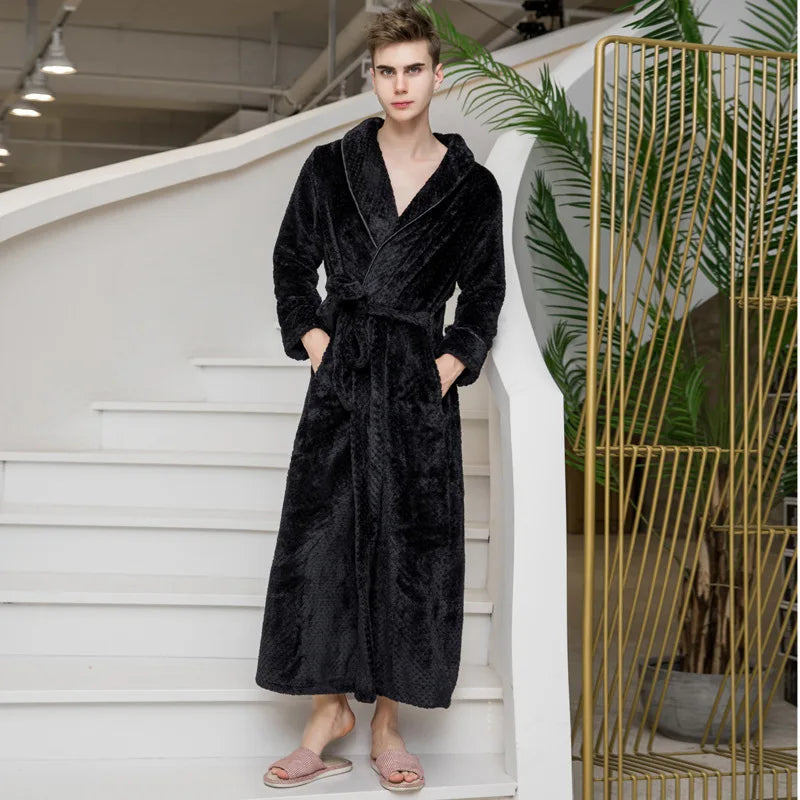 Large Size Flannel Long Robe Autumn Winter Thickened Couple Sleepwear Kimono Bathrobe Gown Nightgown Loose Coral Fleece Homewear