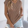 Summer Knitted Pullover Woman Casual Hollow Out Round Neck Twist Solid Color Short Sleeve Tops Apricot Khaki Woman Clothes